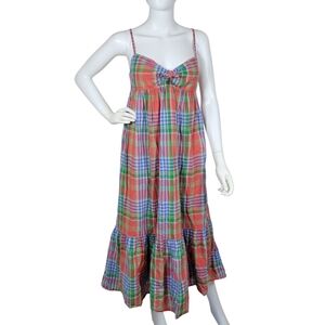 J. Crew Midi Sun Dress Womens S Plaid Babydoll Tiered Cottagecore Preppy Country